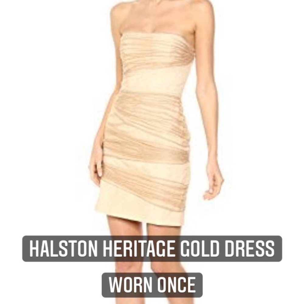 NWT Halston Heritage Gold Tulle Mini Dress